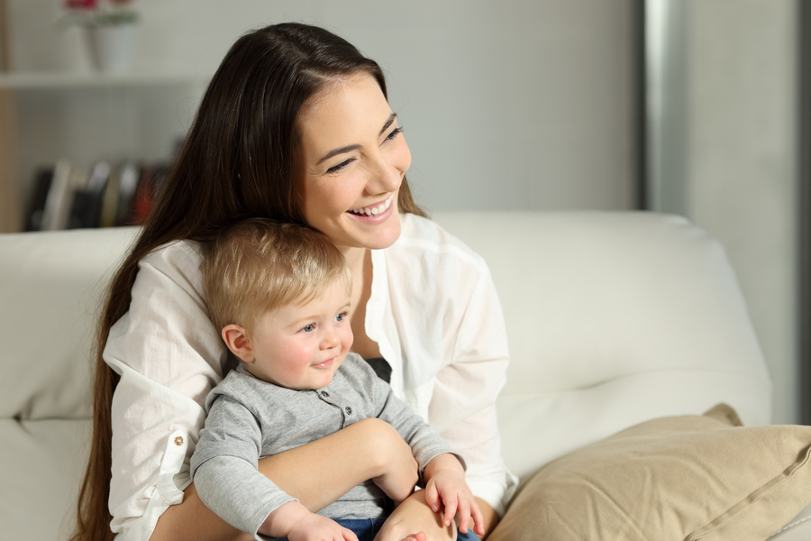 Happy nanny and boy